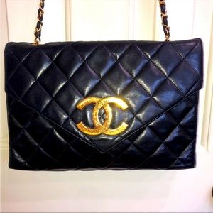 Vintage CHANEL V Flap with Big Gold CC Mark Plate